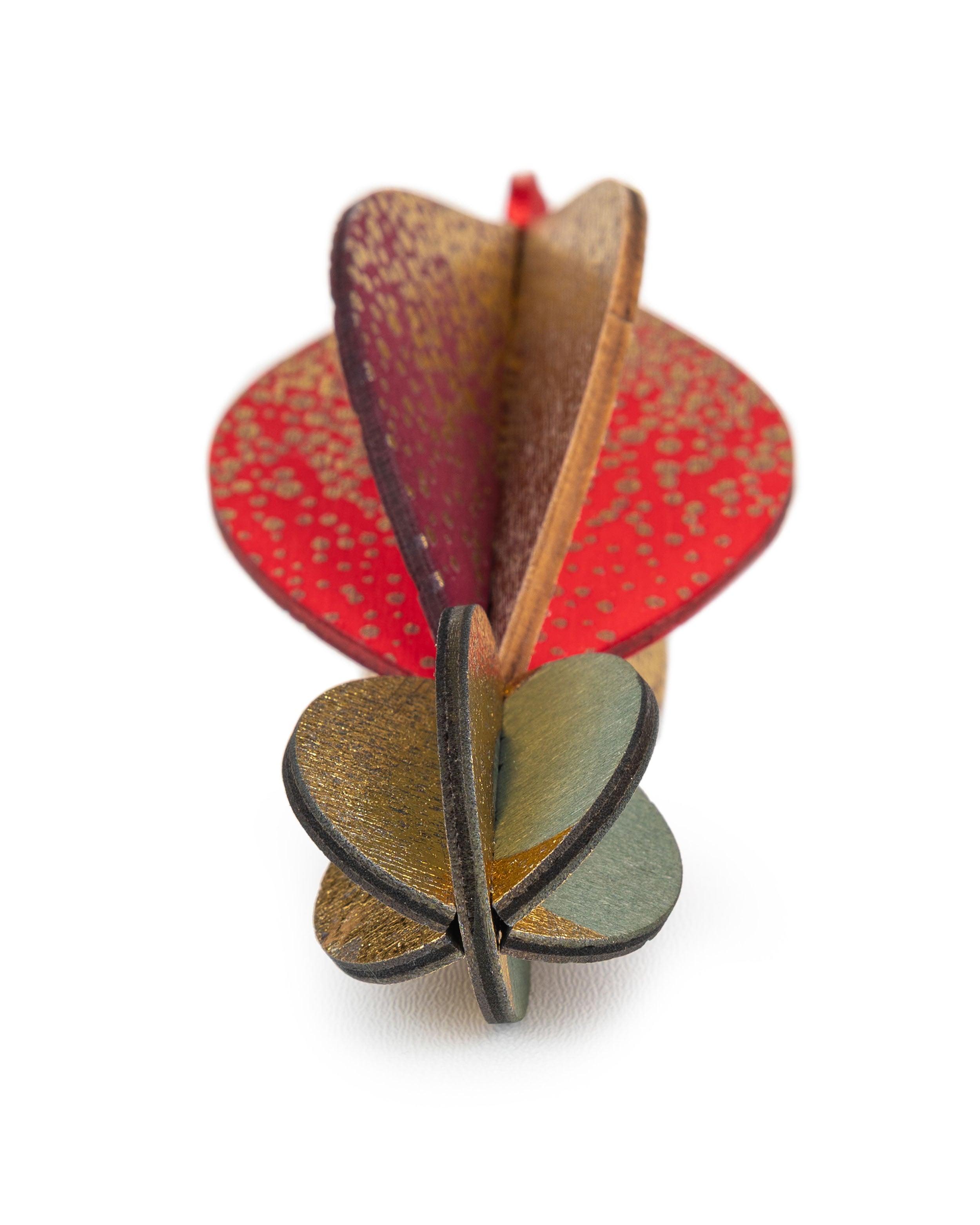 Wooden Bauble | Petal in Red Wine/Soft Green