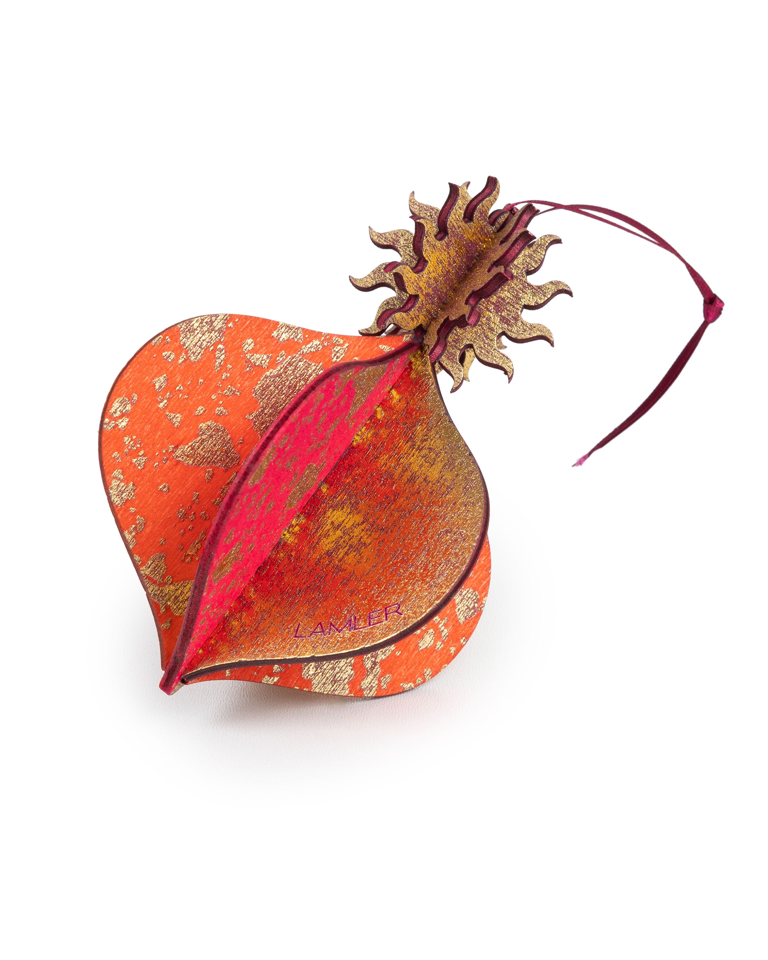 Wooden Bauble | Meringue in Hot Pink/Deep Orange