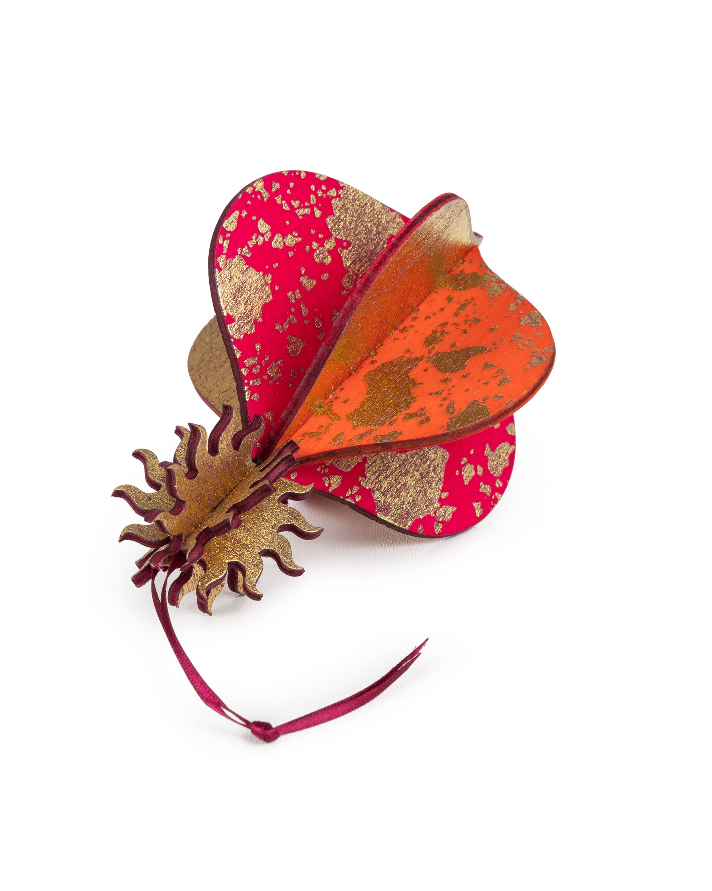 Wooden Bauble | Meringue in Hot Pink/Deep Orange