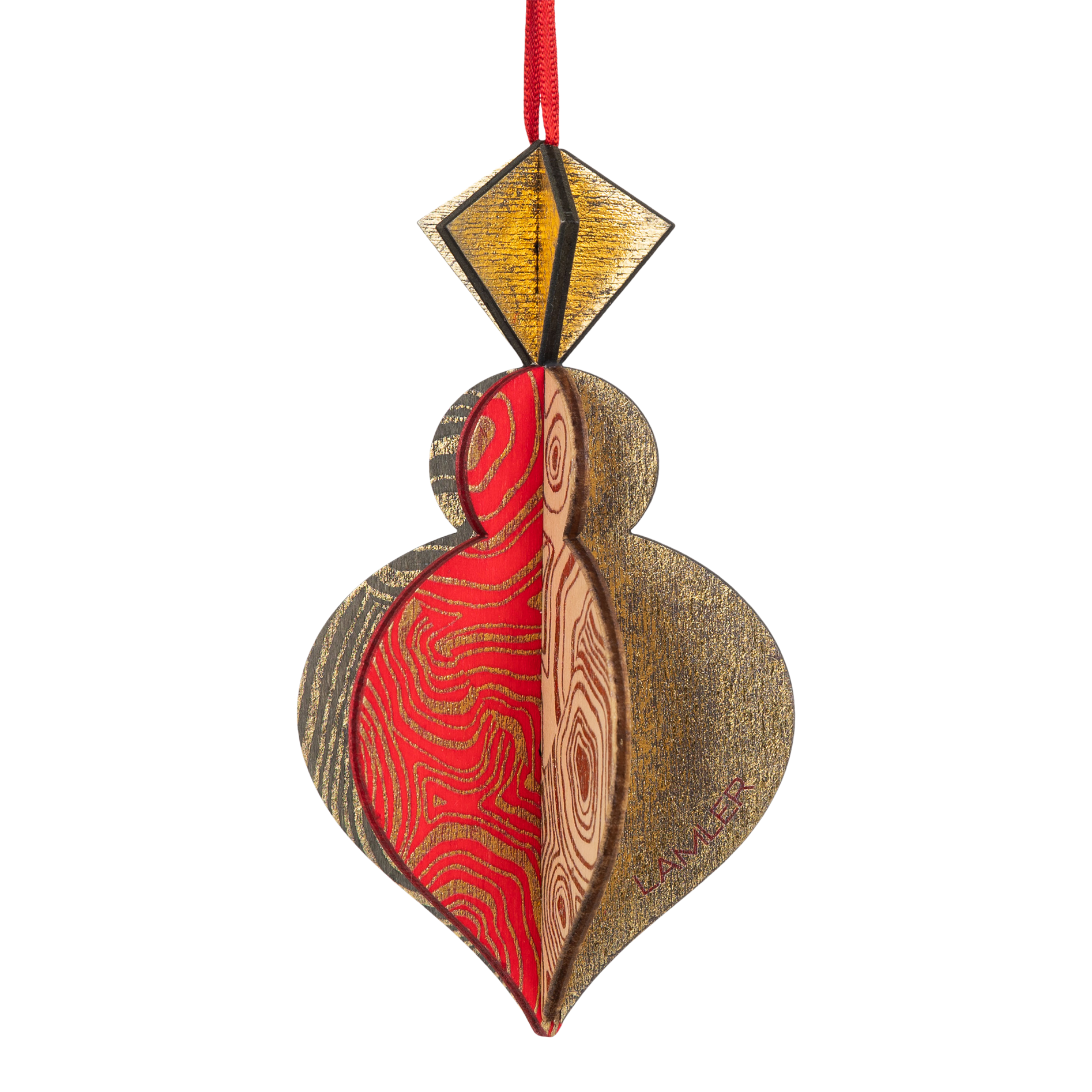 Wooden Bauble | PontyPine in Red/Soft Green