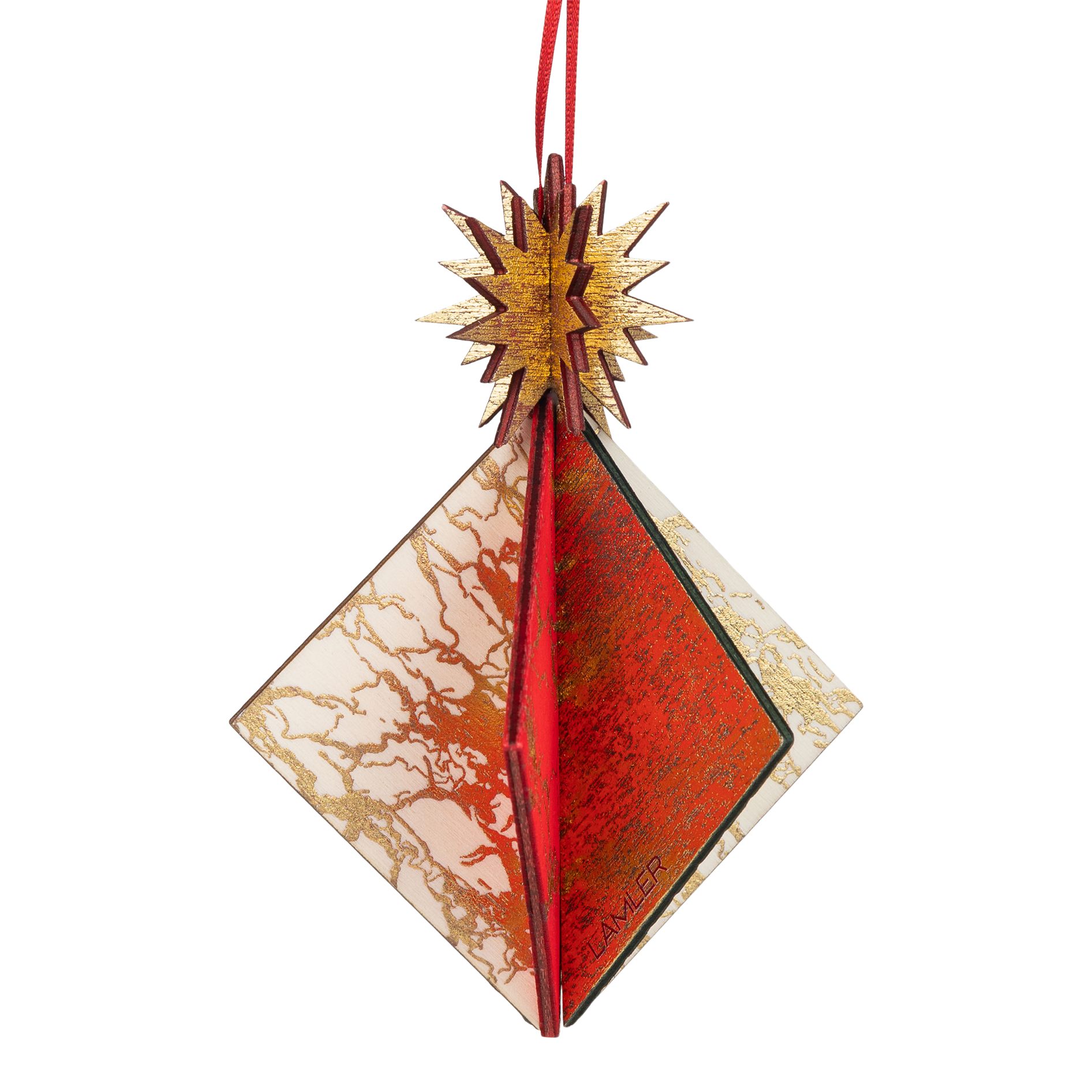 Wooden Bauble | Diamond Tile in Red /Green