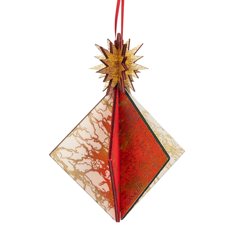 Wooden Bauble | Diamond Tile in Red /Green