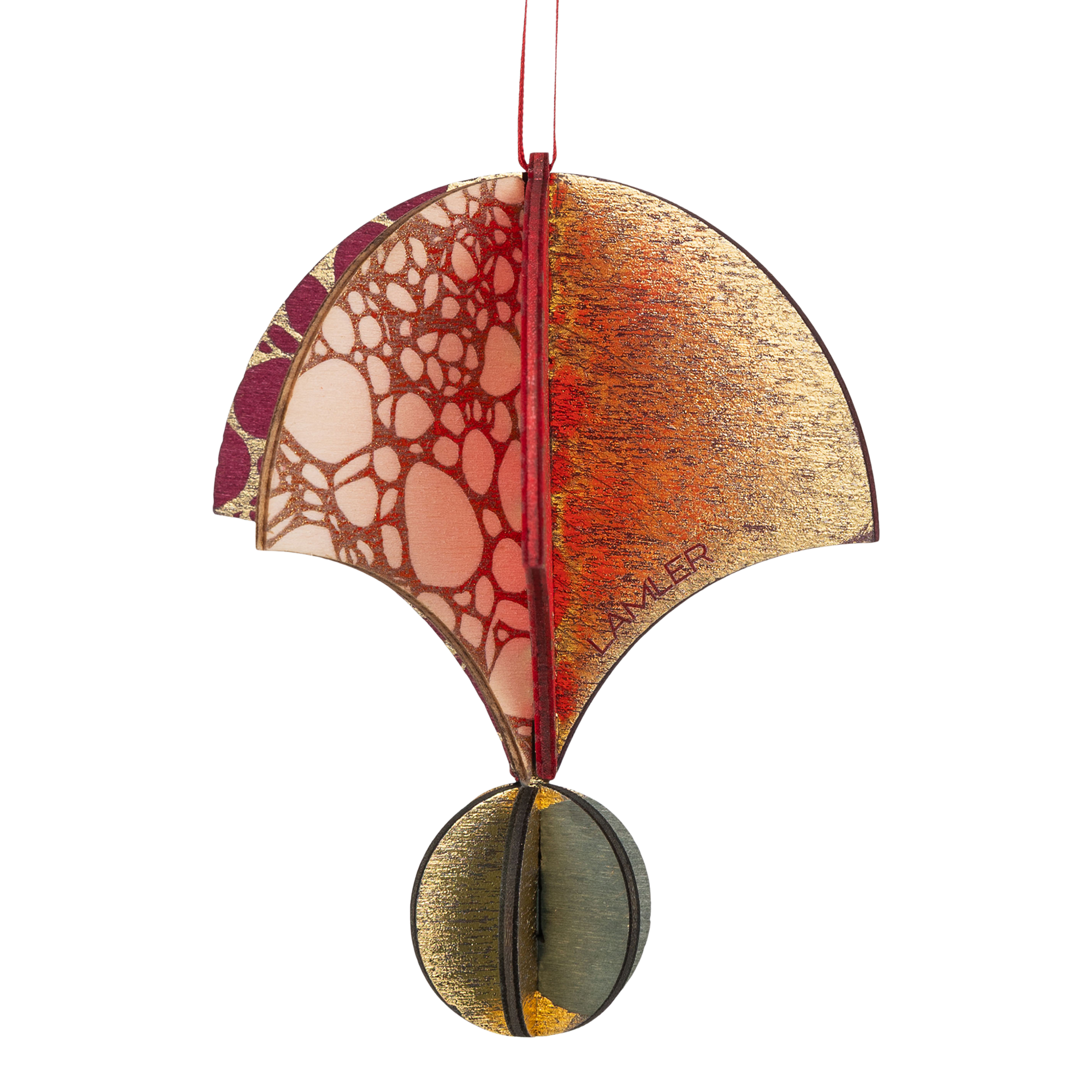 Wooden Bauble | Parachute in Burgundy/red