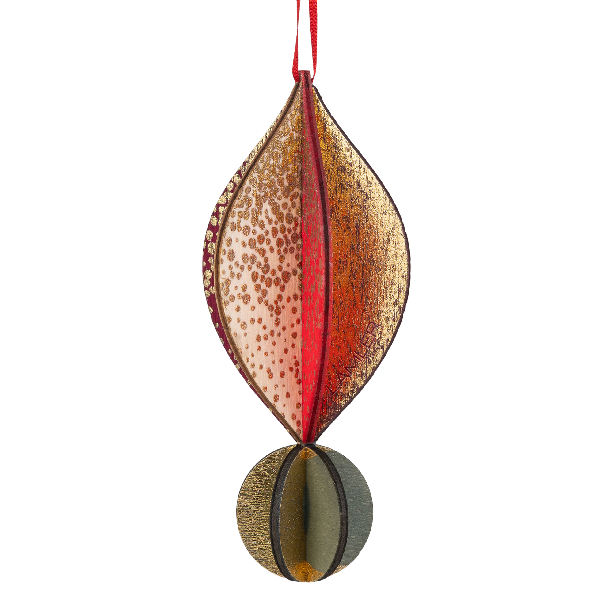 Wooden Bauble | Petal in Red Wine/Soft Green