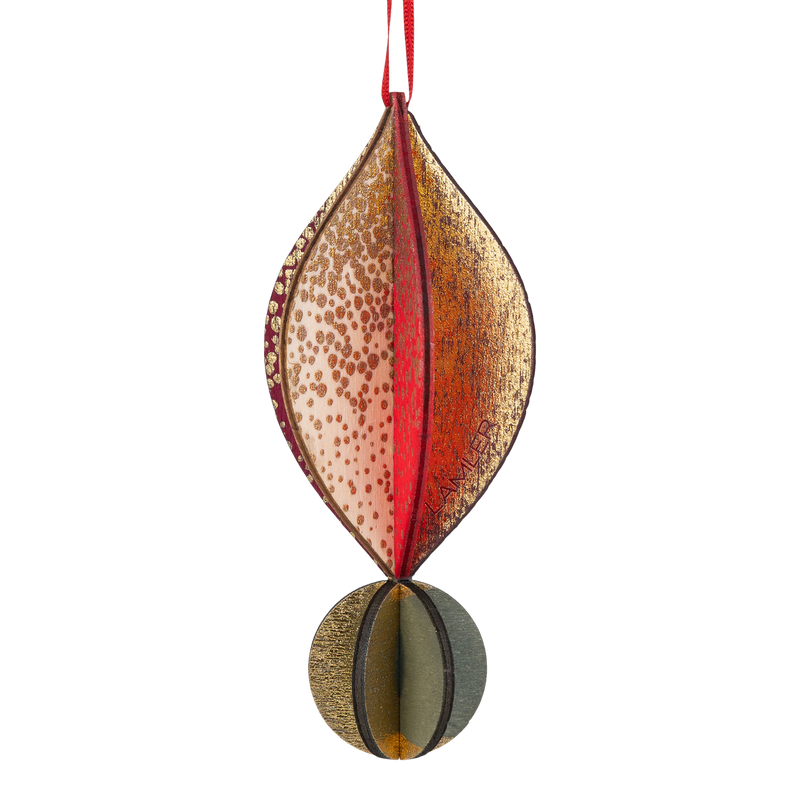 Wooden Bauble | Petal in Red Wine/Soft Green