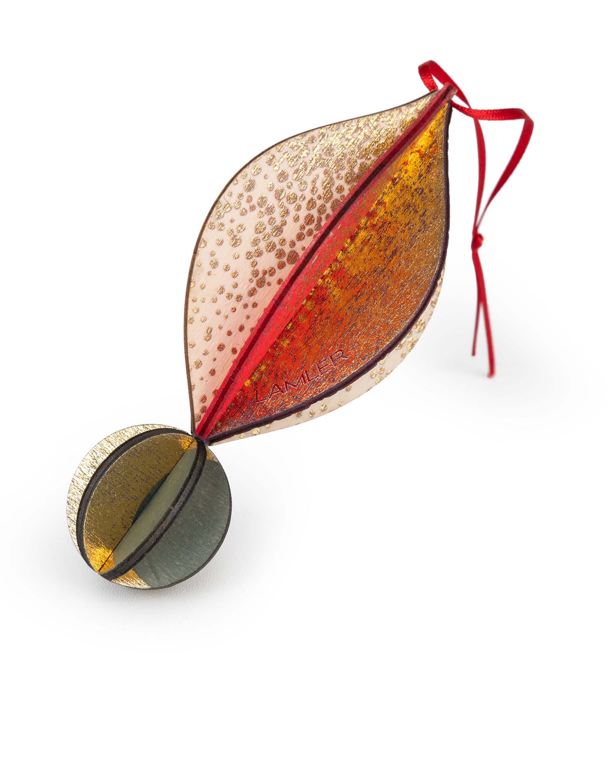 Wooden Bauble | Petal in Red Wine/Soft Green