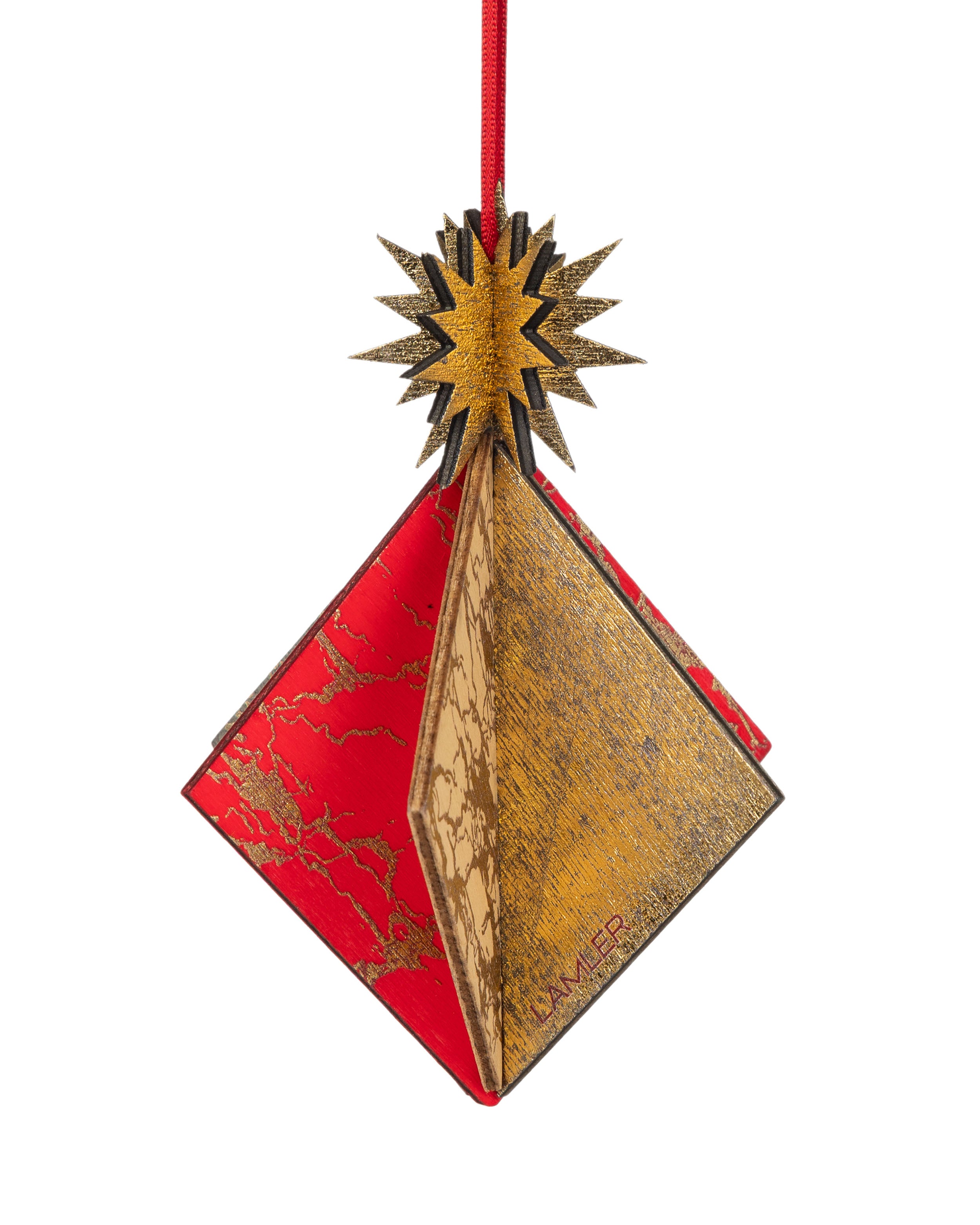 Wooden Bauble | Diamond Tile in Red wine/Soft Green