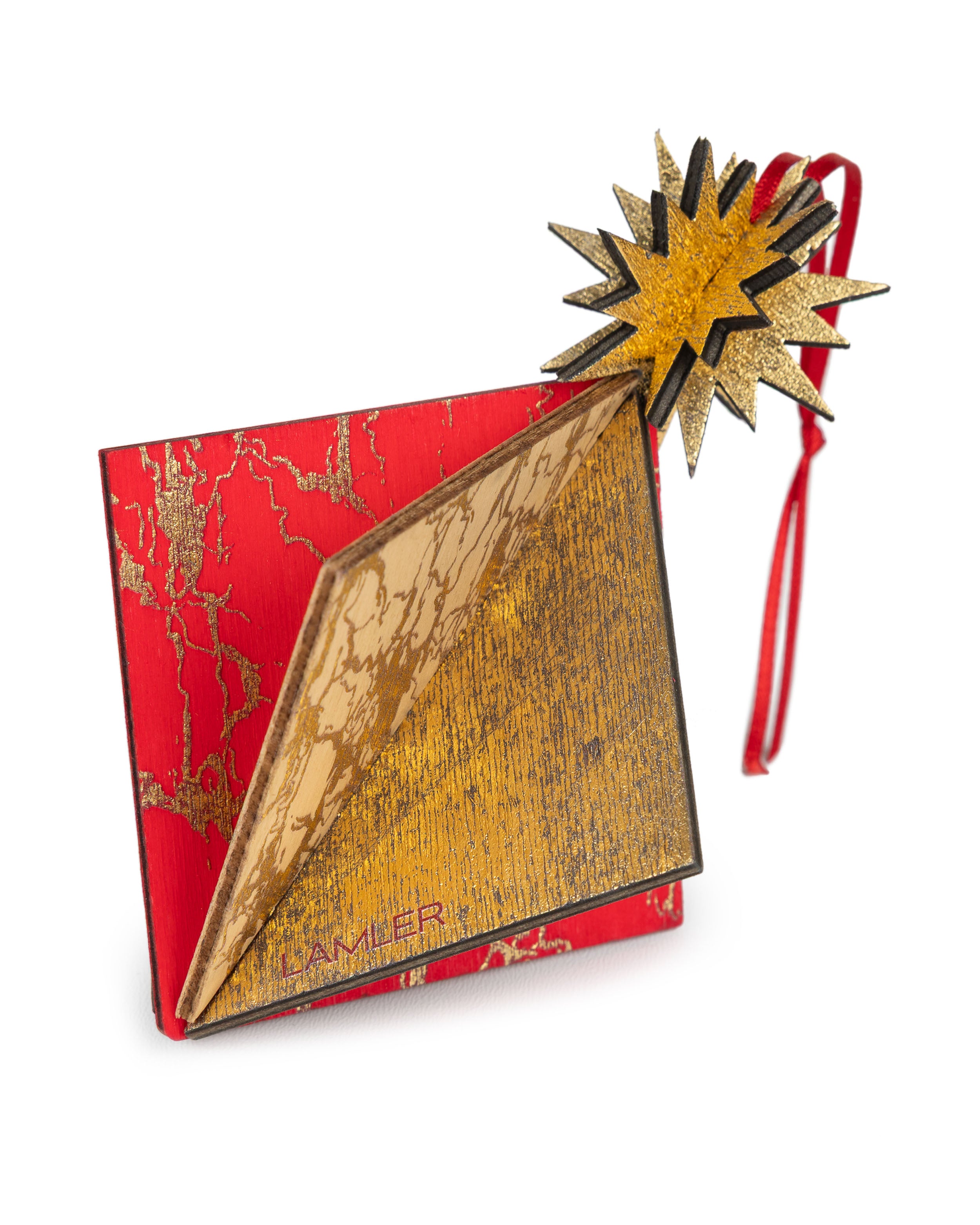 Wooden Bauble | Diamond Tile in Red wine/Soft Green