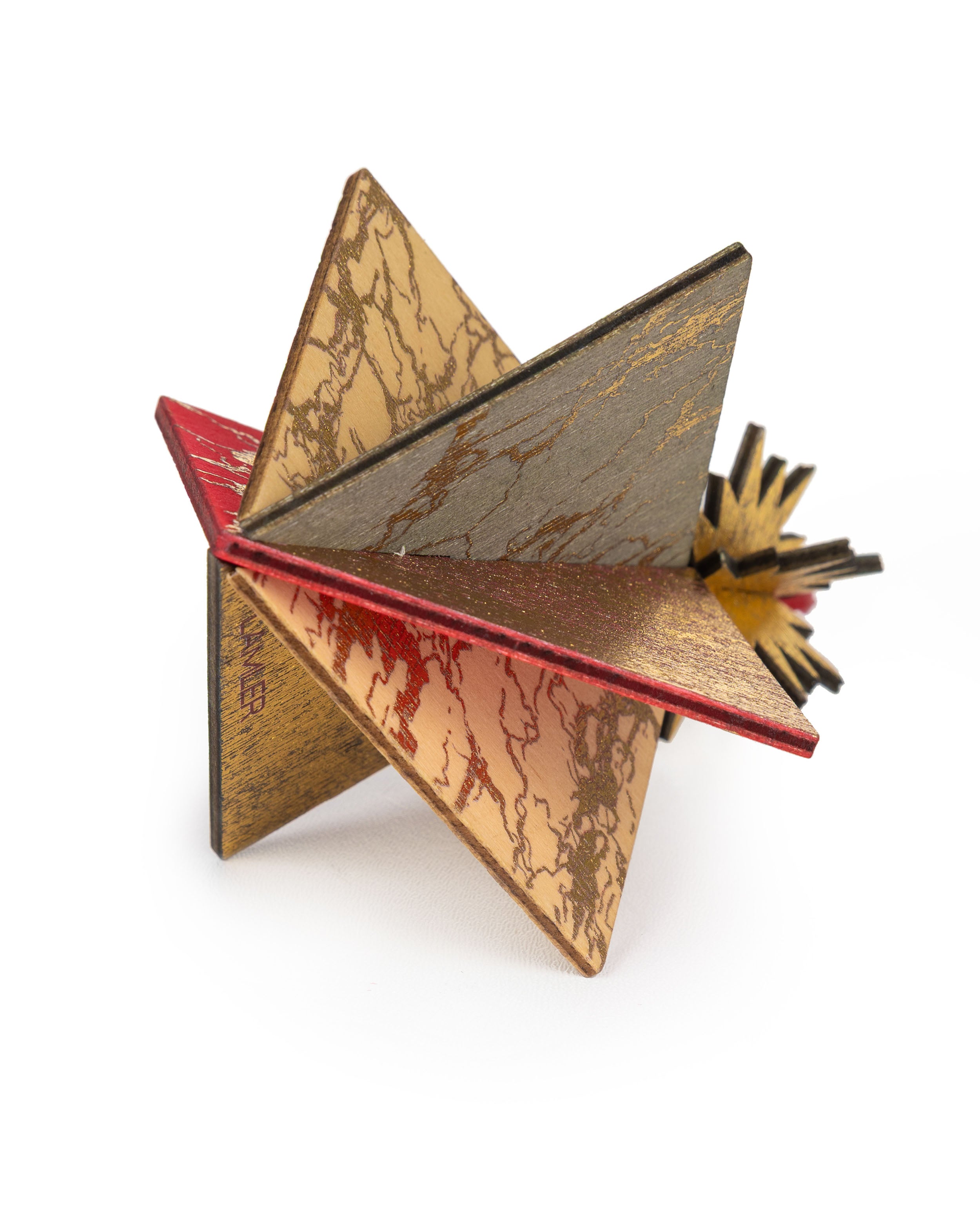 Wooden Bauble | Diamond Tile in Red wine/Soft Green