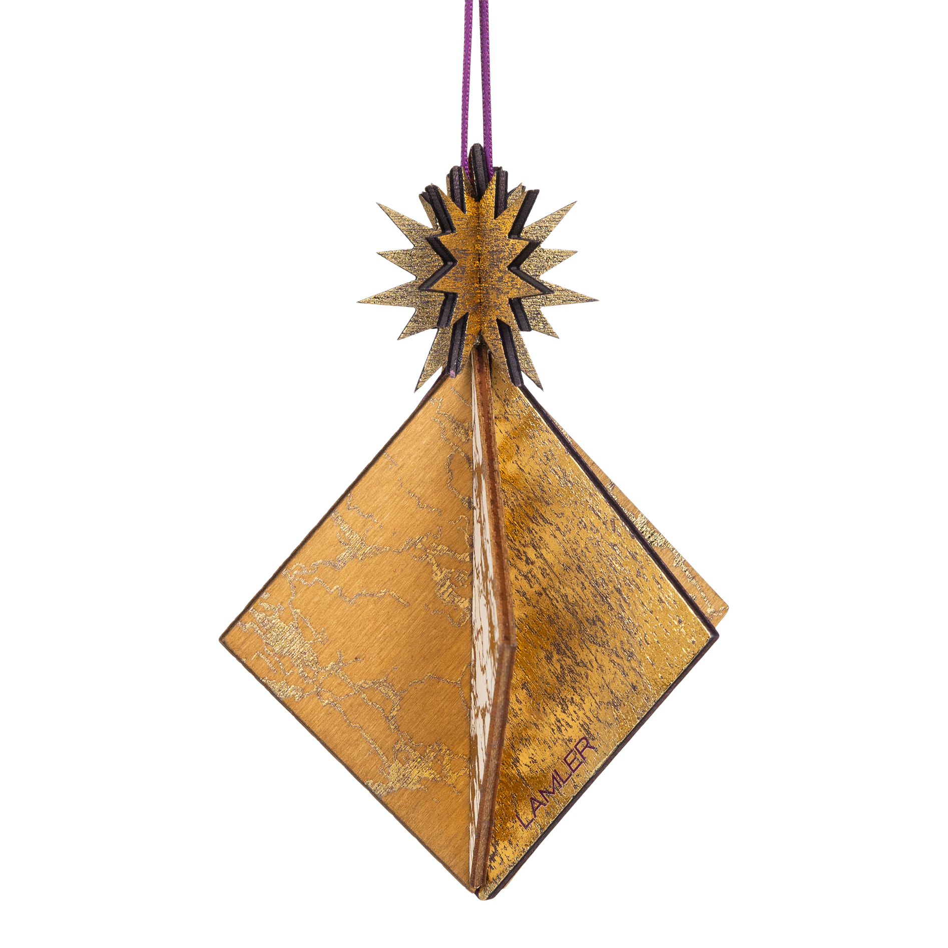 Wooden Bauble | Diamond Tile in Purple/Ochre