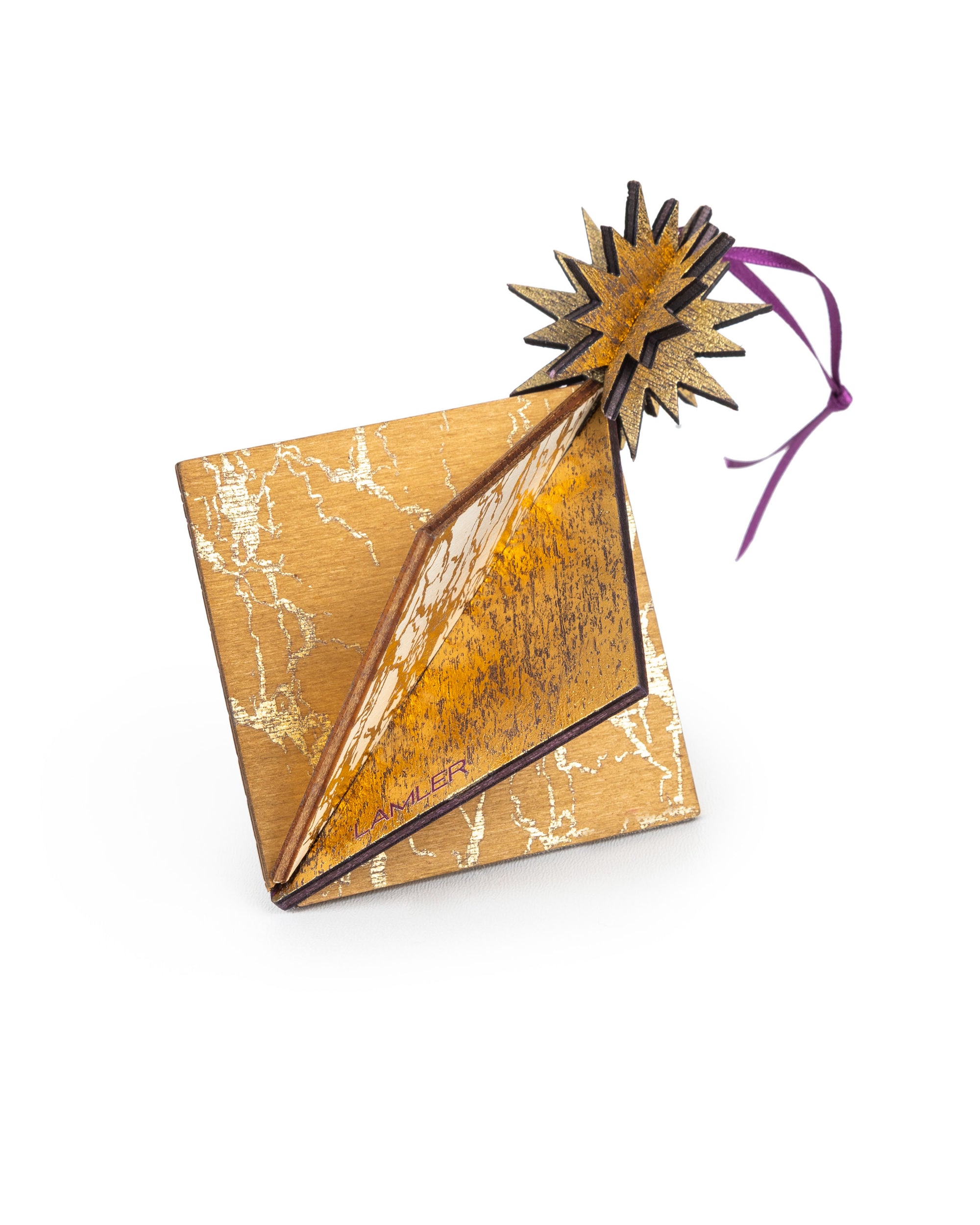 Wooden Bauble | Diamond Tile in Purple/Ochre