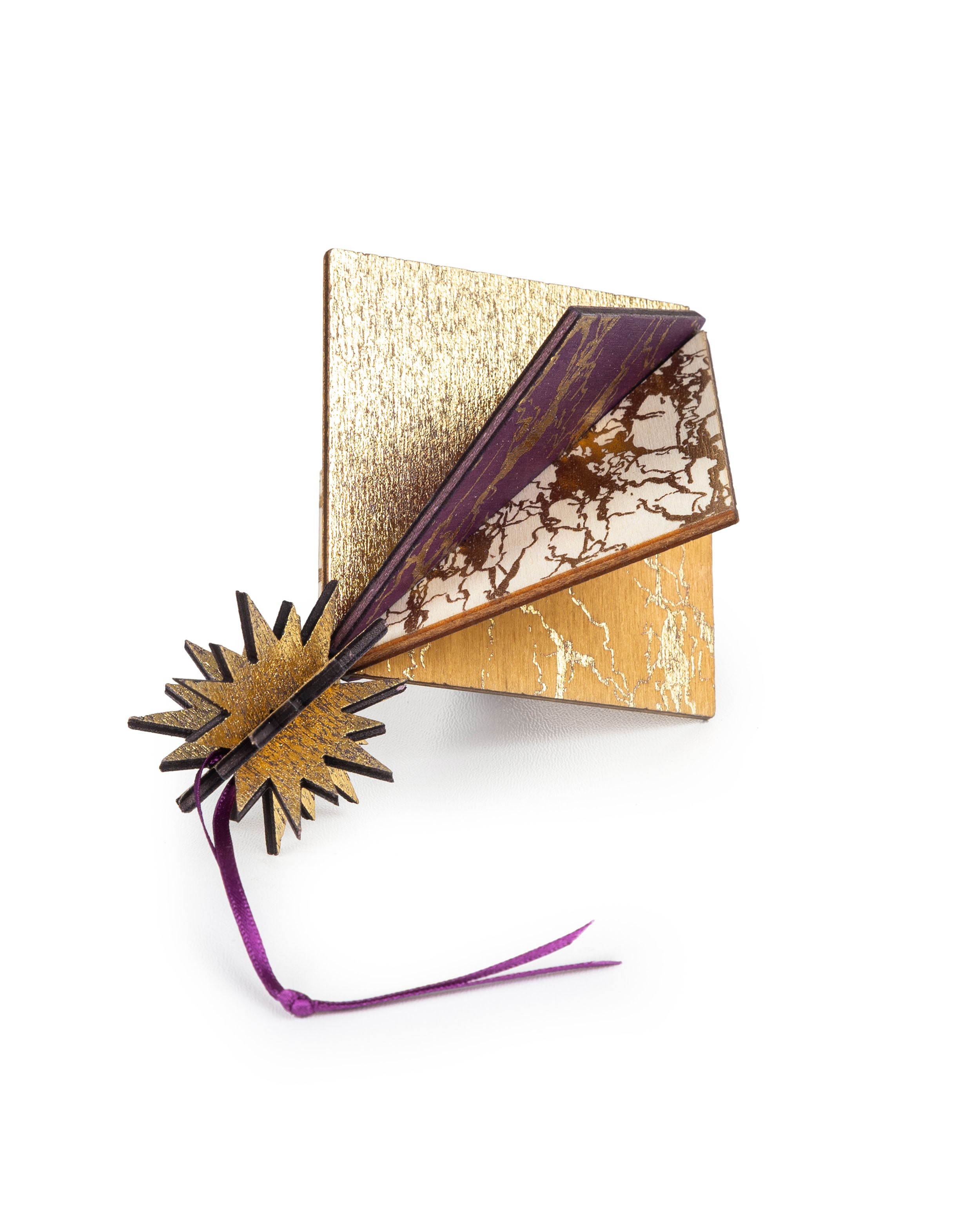 Wooden Bauble | Diamond Tile in Purple/Ochre