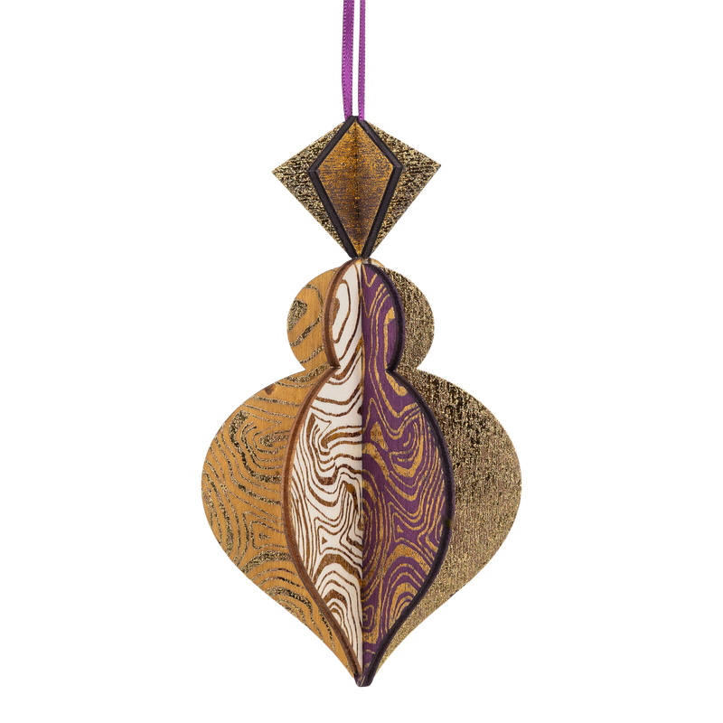 Wooden Bauble | PontyPine in Purple/Ochre