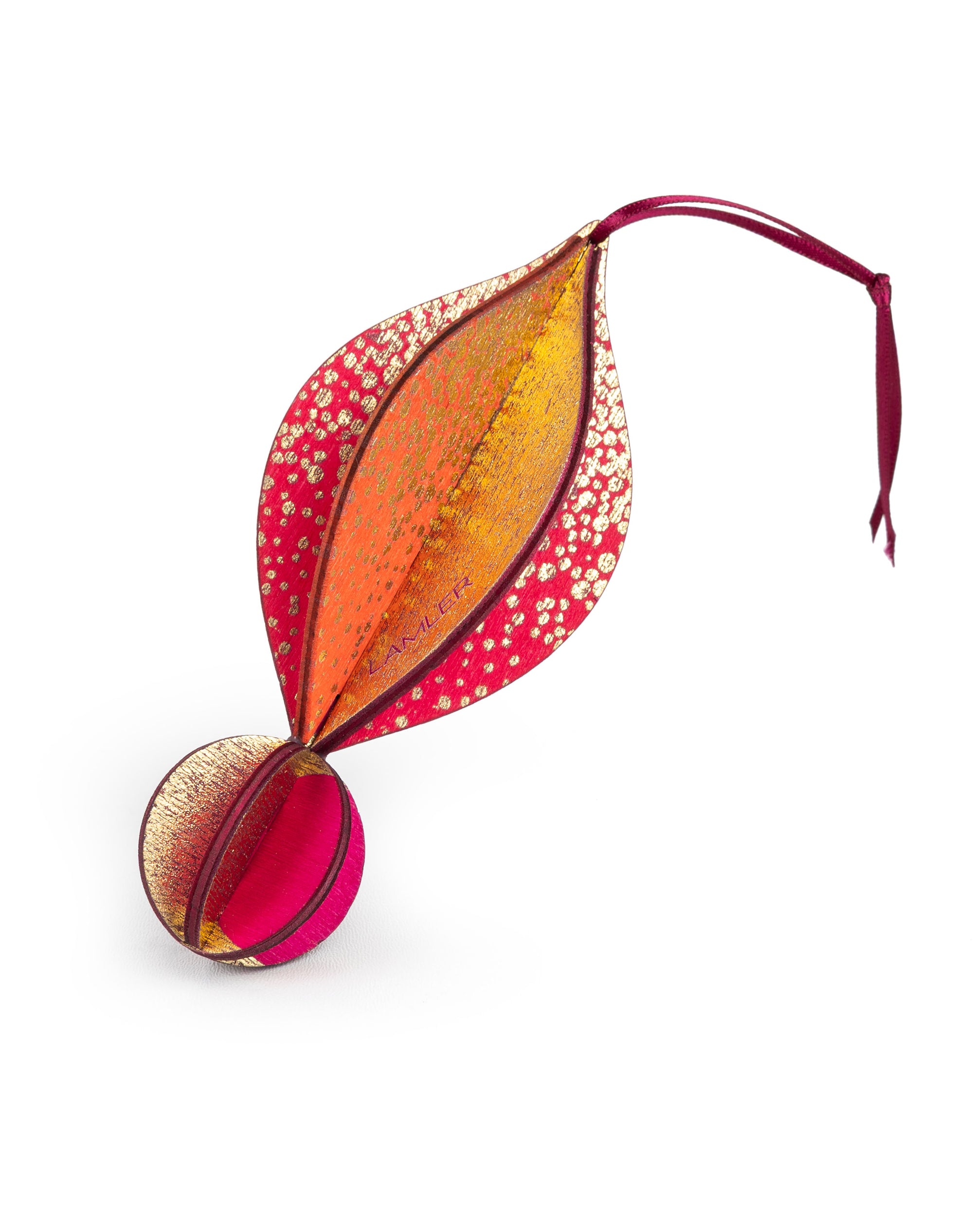 Wooden Bauble | Petal in Hot Pink/Tangerine