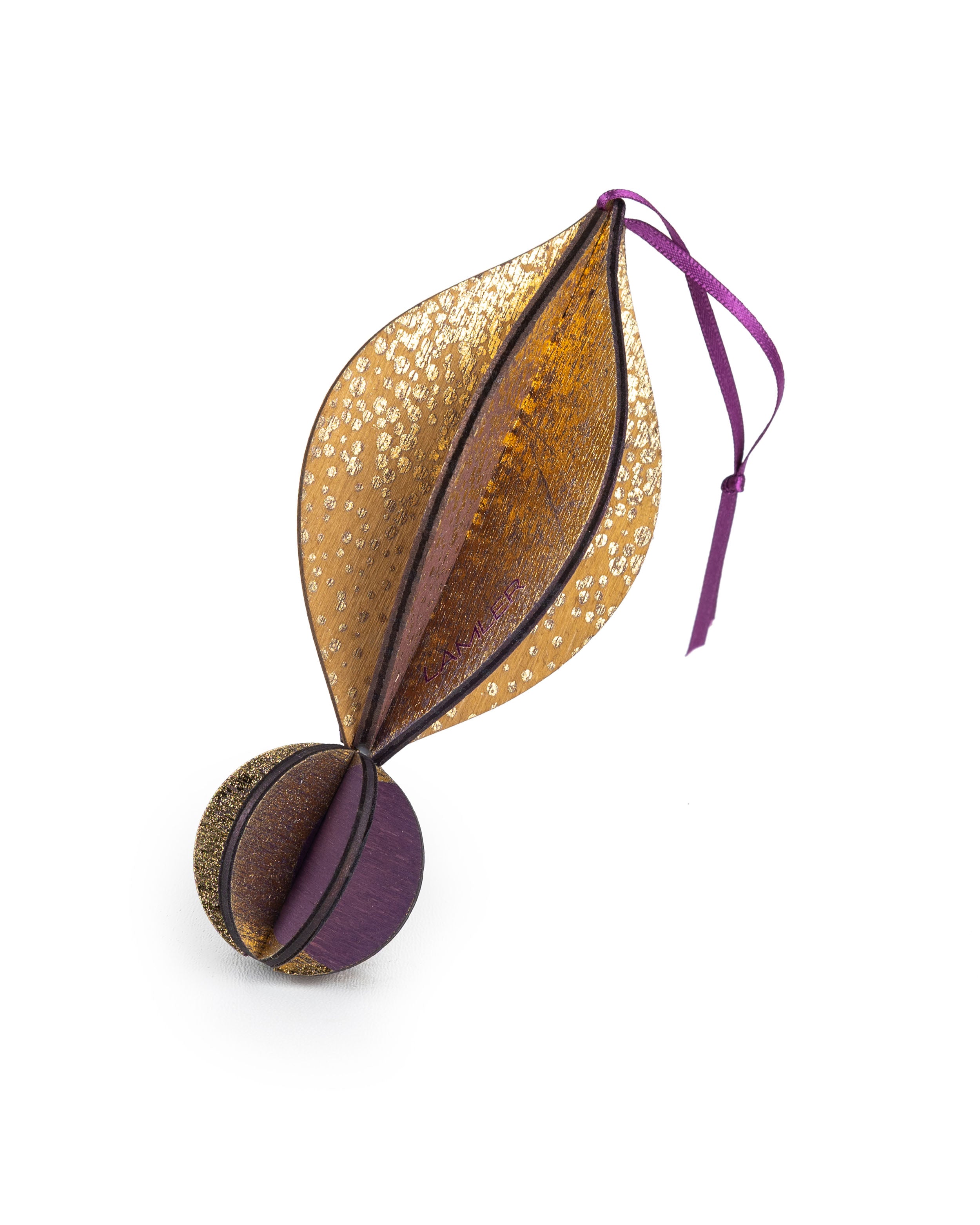 Wooden Bauble | Petal in Purple/Gold