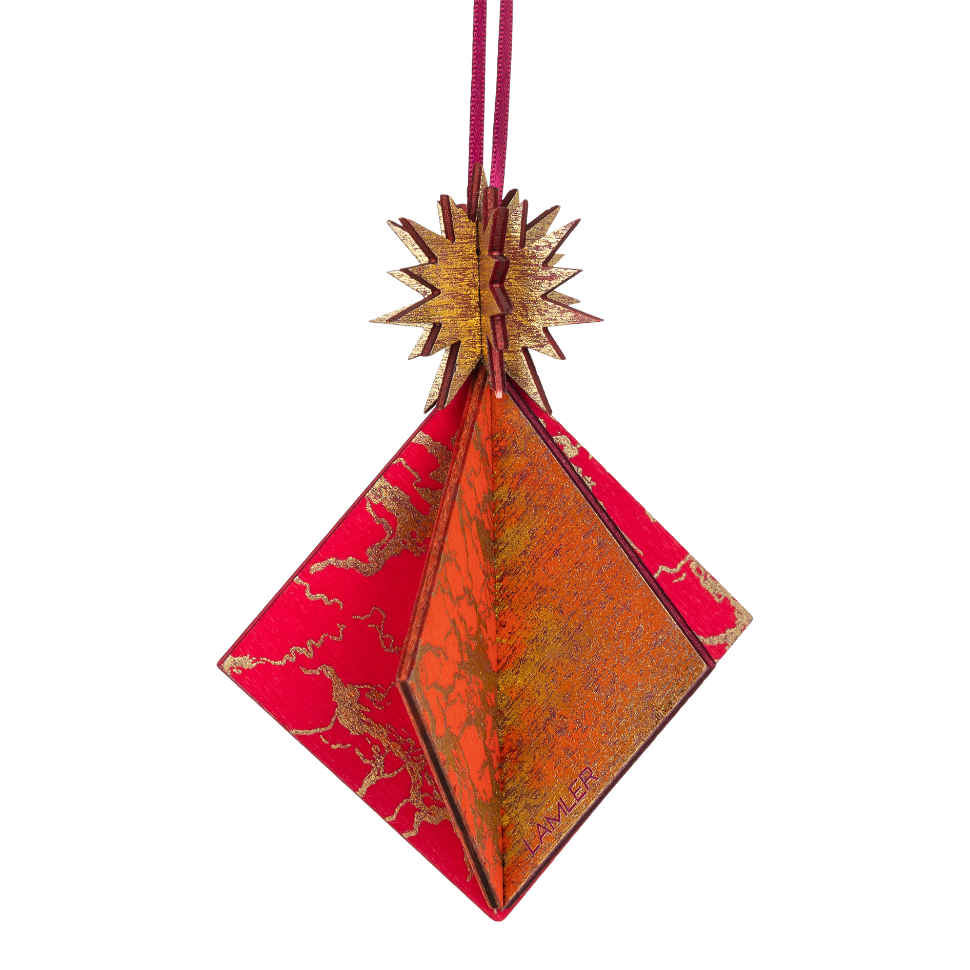 Wooden Bauble | Diamond Tile in Hot Pink/Deep Orange