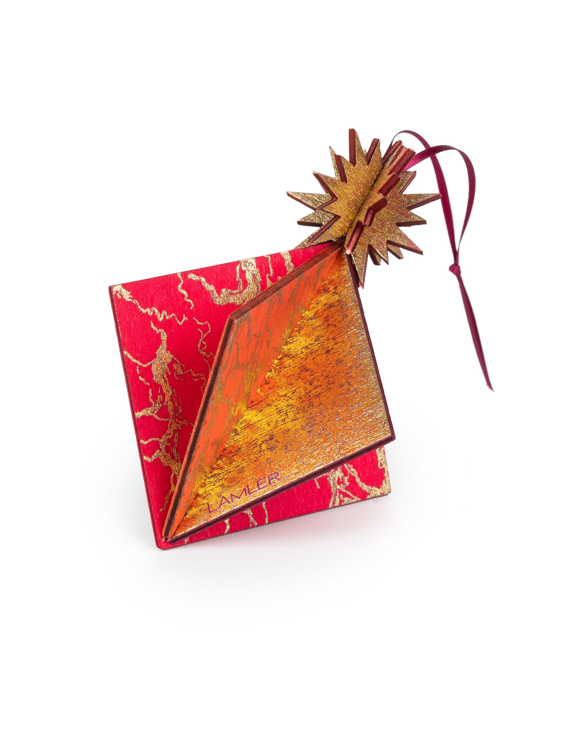 Wooden Bauble | Diamond Tile in Hot Pink/Deep Orange