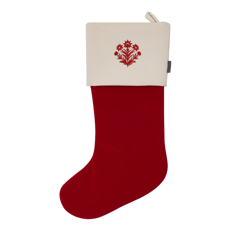 Velvet Christmas Stockings | Hot Red/Ivory