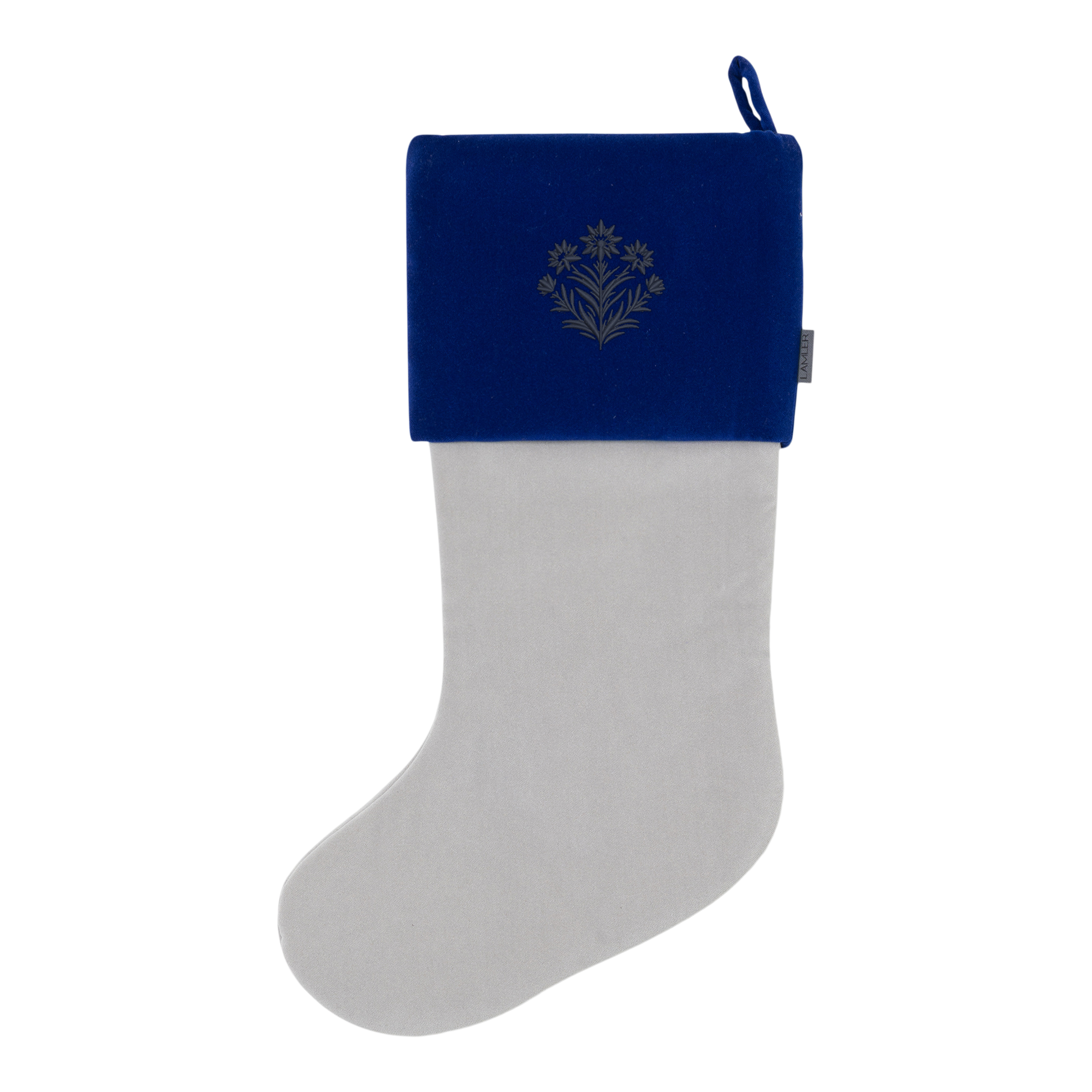 Velvet Christmas Stockings | Mist Grey/Electric Blue