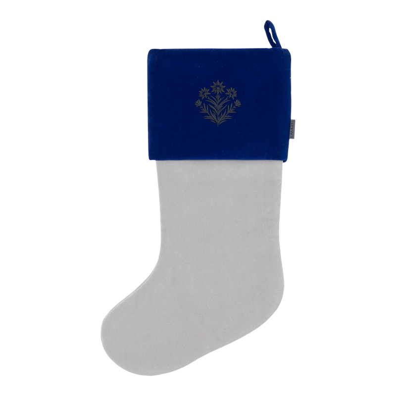 Velvet Christmas Stockings | Mist Grey/Electric Blue