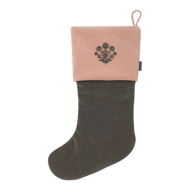 Velvet Christmas Stockings | Khaki/Powder Pink